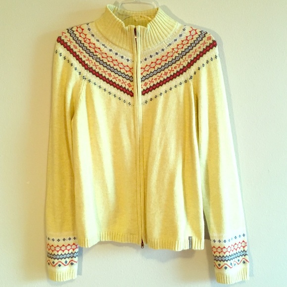 Columbia Sweaters - Columbia Fair Isles Yellow Stripe Cardigan Sweater